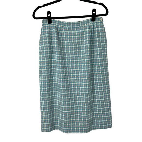 Vintage Pendleton Turquoise Gray Plaid‎ Modest Pencil Skirt - Picture 1 of 7